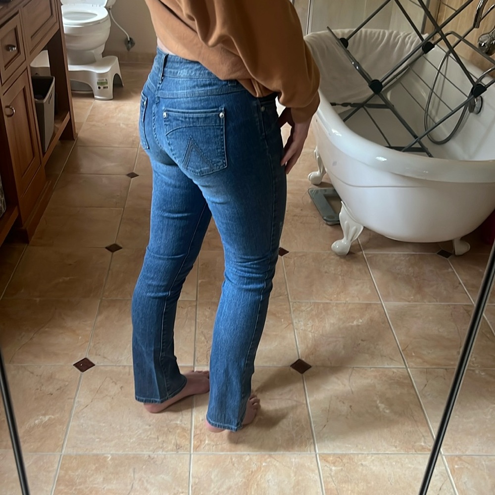 Delia’s Y2K vintage Morgan low rise skinny boot cut distressed dark wash jeans